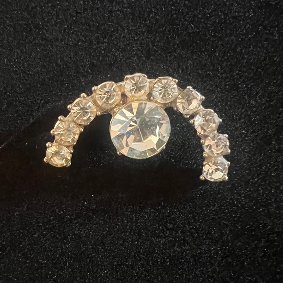Vintage silver & rhinestone half moon brooch - Picture 1 of 5